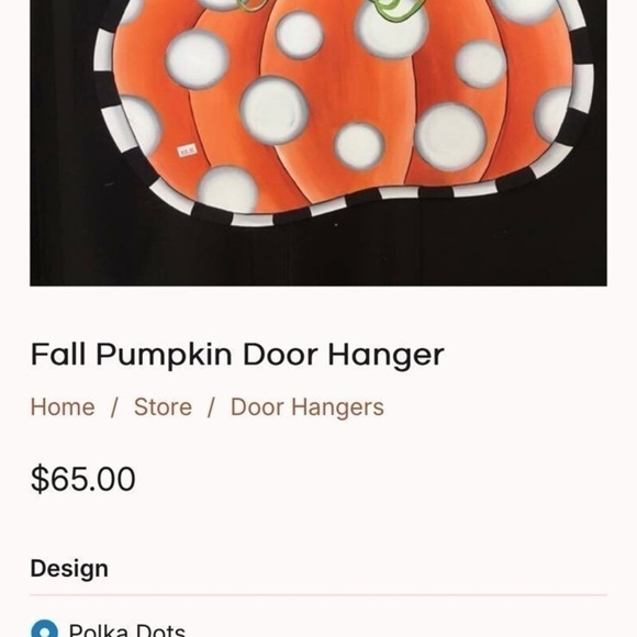 Fall Polka Dot Pumpkin Door Hanger - Cute Hand-Painted Wood Sign w/ Bow - Picture 4 of 5
